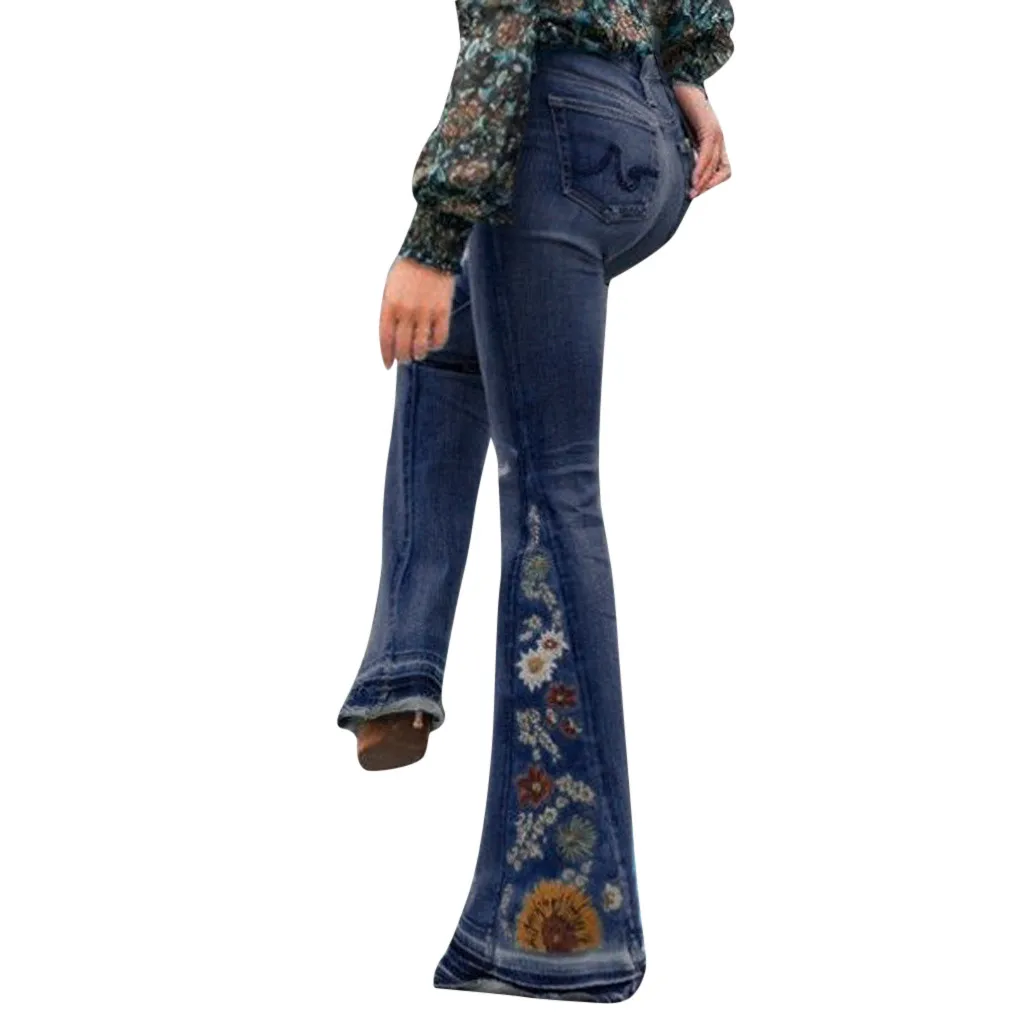 Модные брендовые эластичные джинсы для женщин, джинсовые брюки с пуговицами и эффектом потертости, женские брюки с карманами, прямые расклешенные джинсы Mujer# g5