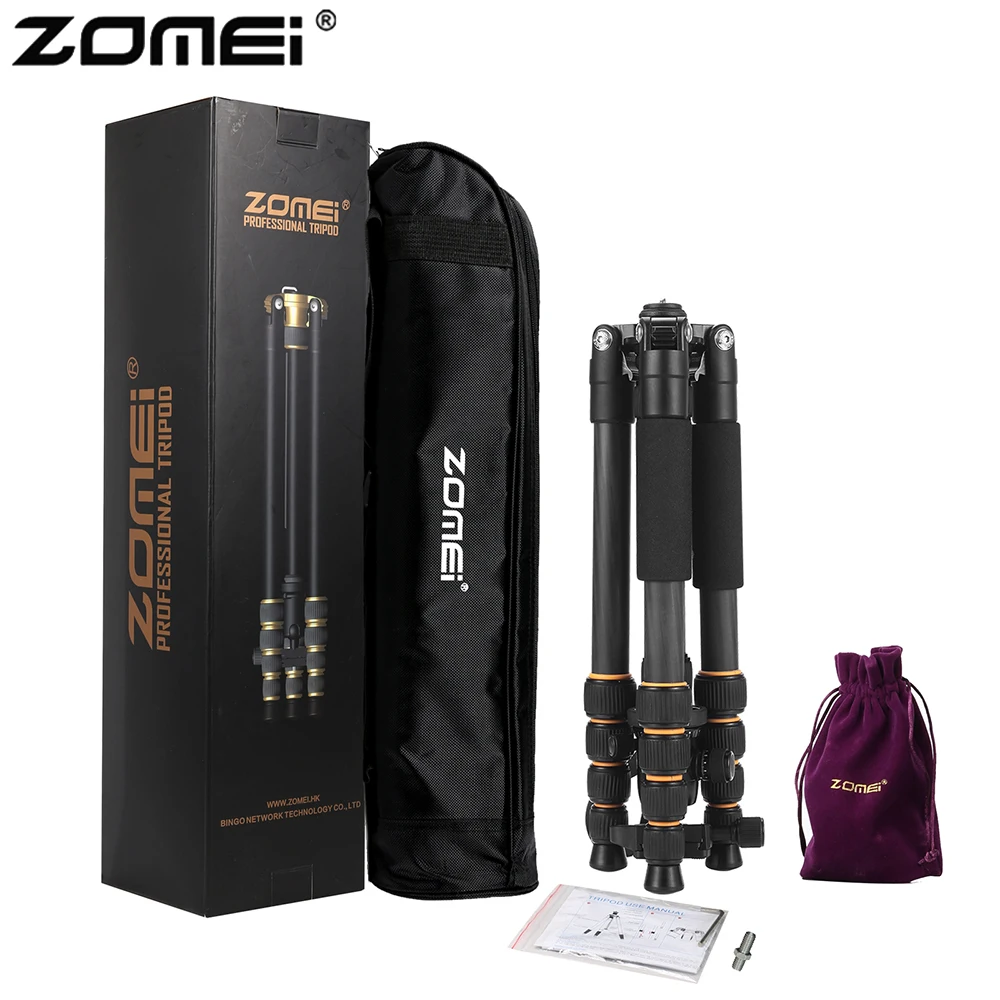 Zomei Q666C Professional travel portable carbon fiber tripod Monopod&Ball head for DSLR digital camera stand