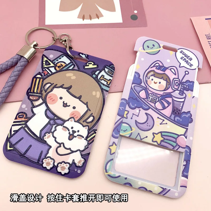 1pc Kids Toys Card Protector with Lanyard Keychain Weave Rope Hanger Neck Phone Case Cartoon Girls Anime Badges ID Card Holder