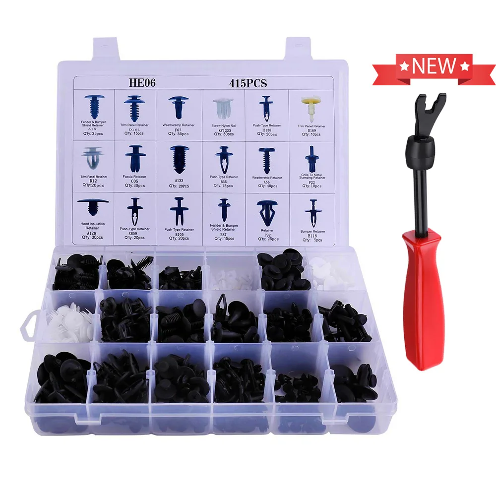 415PCS Car Auto Plastic Push Pin Rivet Bumper Trim Clips Fastener Kit 18 Sizes