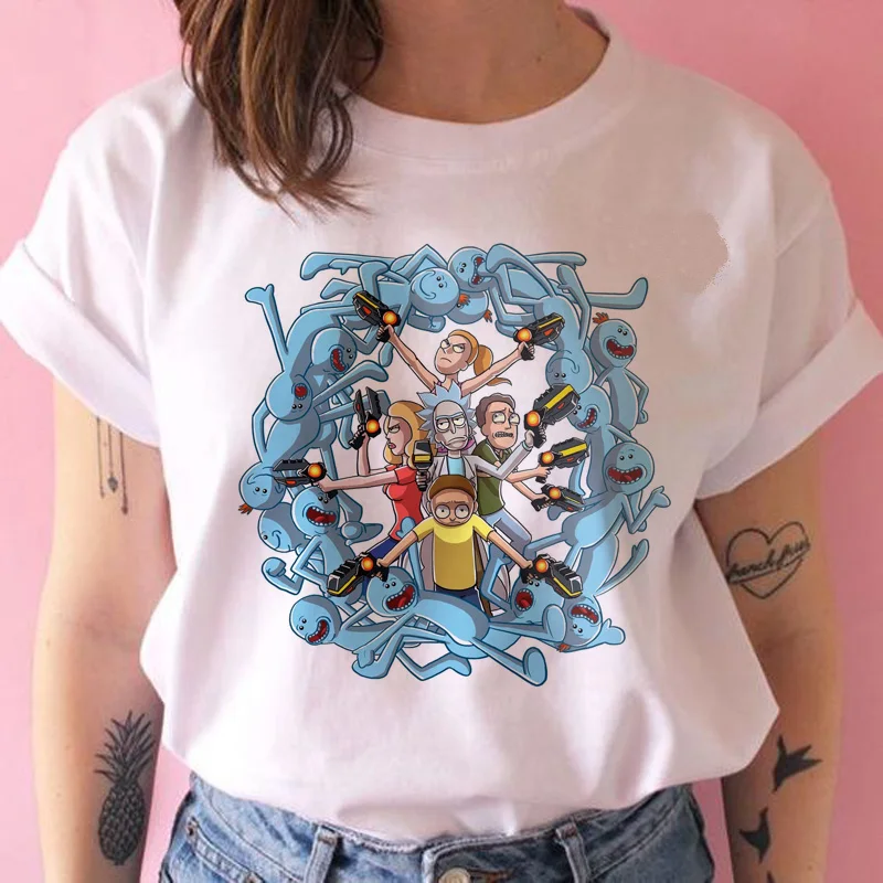 Harajuku/футболка с мультяшным принтом ulzzang, графическая футболка, женская одежда, женская футболка с изображением Рика и Морти, забавная Новая мода