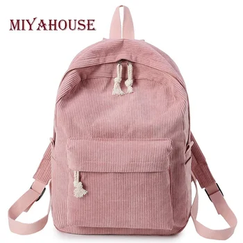 

Miyahouse Preppy Style Soft Fabric Backpack Female Corduroy Design School Backpack For Teenage Girls Striped Backpack Women