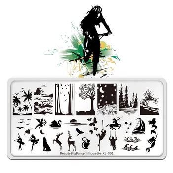 

Beauty Big Bang New Silhouette XL-001 Stamping Plates Animal Tree Scenery Wolf Image Stainless Steel Stencil Nail Art Template