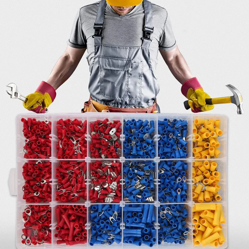 

1200Pcs Assorted Crimp Terminals Set Kits Insulated Electrical Wiring Connectors Insulated Spade Ring Cord Pin End Terminal Kit