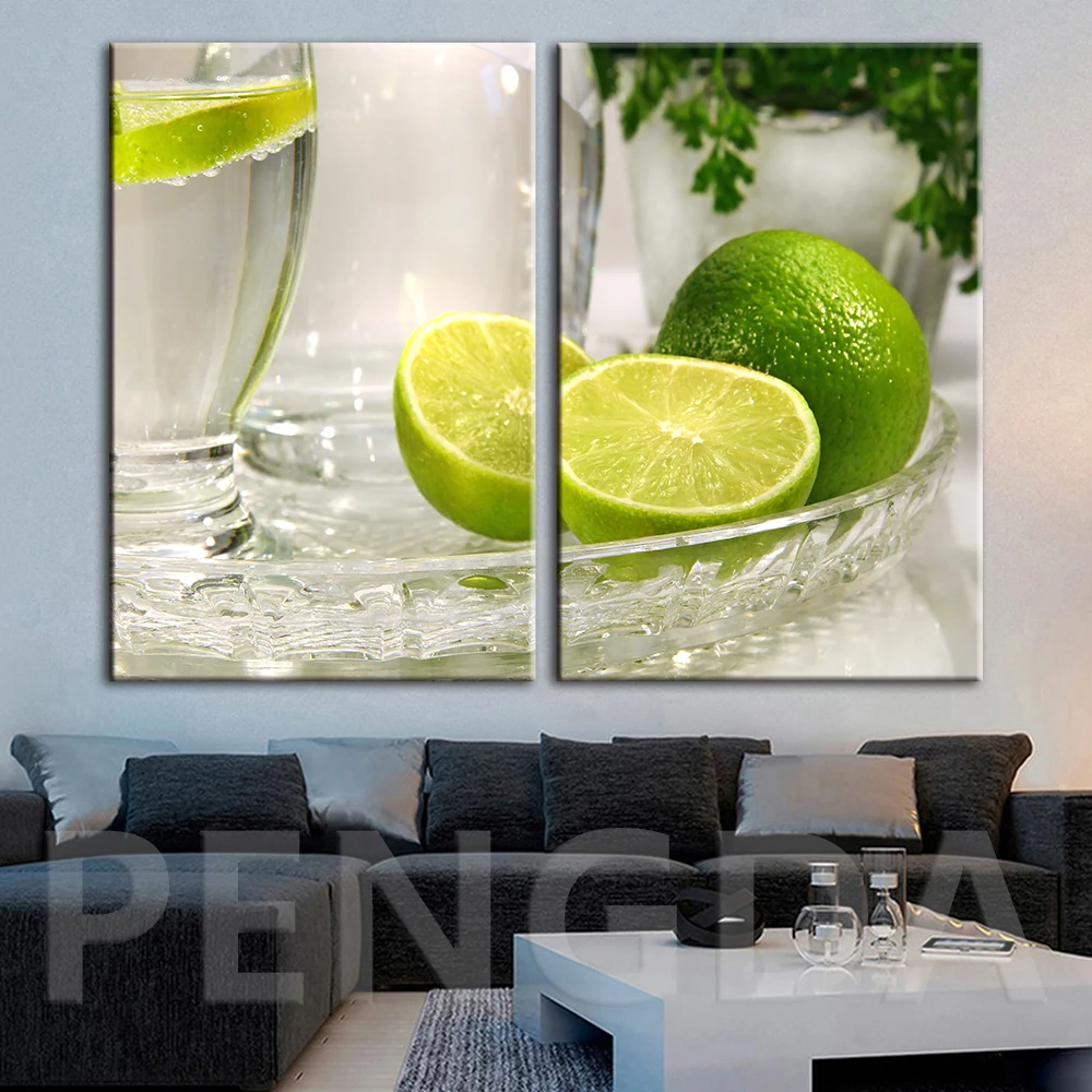 

Canvas Home Decor Wall Art Pictures Frame Green Lemon Still Life Painting For Living Room HD Print Modular Fresh Simple Posters