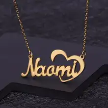 Custom Nameplate Necklace Heart Carved Cursive Necklace for Women Man  Stainless Steel Gold Necklace Gift for Best Friend Bijoux