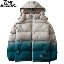 Мужская Уличная одежда в стиле хип-хоп, градиентный цвет, куртка с капюшоном, стеганая парка, зима, Harajuku, плащ, ветровка, верхняя одежда, большие размеры