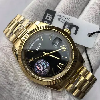 

U1 Factory Luxury Brand Gold watch crystal number Men automatic sweeping movement часы мужские Black dial day-date rolexable