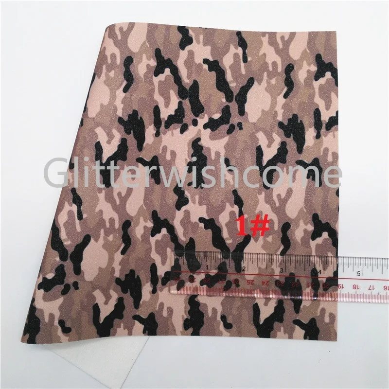 Glitterwishcome 21X29 см A4 размер Камуфляж блеск с принтом ткань, тонкий блеск кожа ткань винил для луков, GM576A