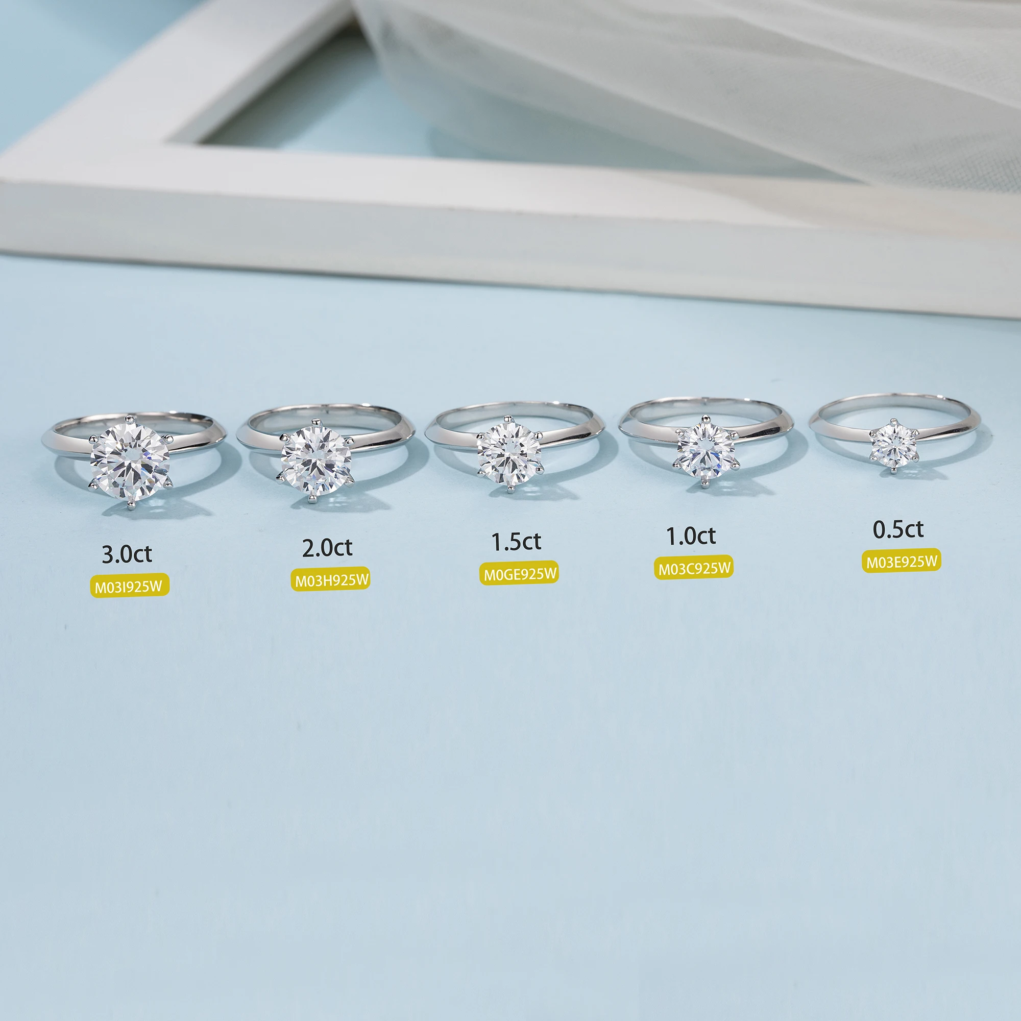 GEM'S BALLET 18K White Gold Moissanite Ring 1ct 2ct 3ct Round Moissanite Diamond Solitaire Engagement Rings For Women