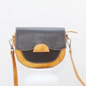 

Natural Cowhide Leather Bag Color Matching Saddle Bag Shoulder Messenger Bag 2020 New Arrival Fashion Half Moon Handbag