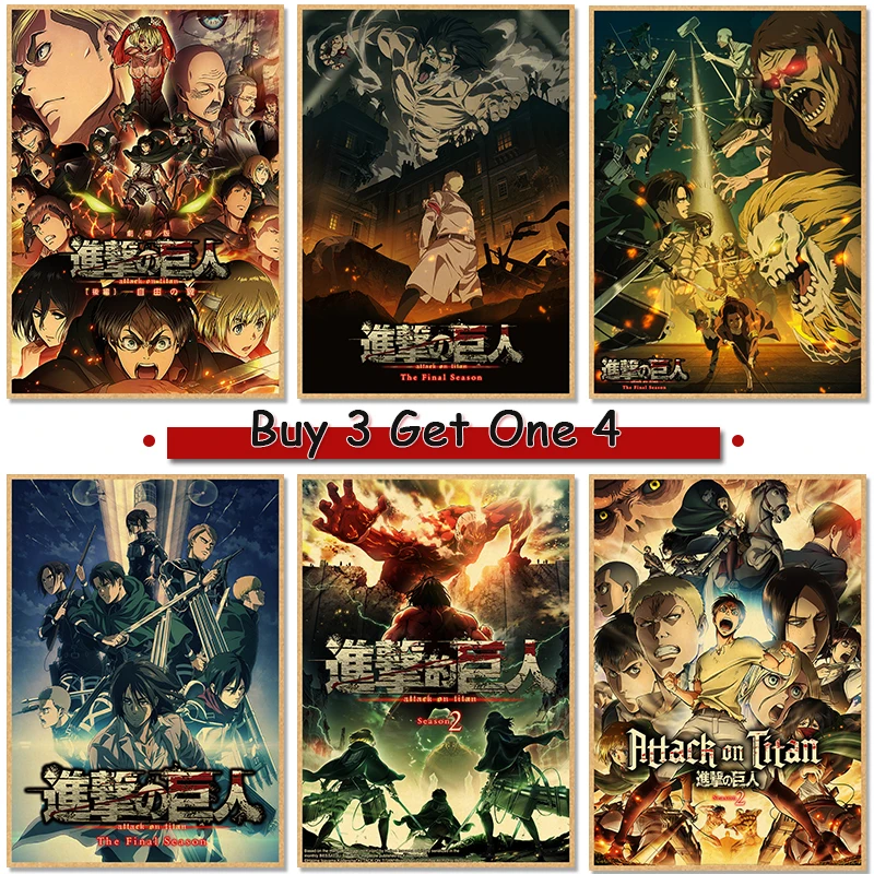 Attack on Titan Anime Poster Decor For Home Posters Room Wall Pictur Kraft Paper Retro And Prints Art Bar Cafe Stickers