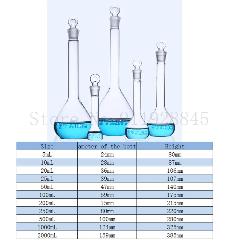 2pcs/lot 1-2000mL Clear Lab Measuring Volumetric Flask Quantitative Shaker Pyknowmeter Laboratory Equipment