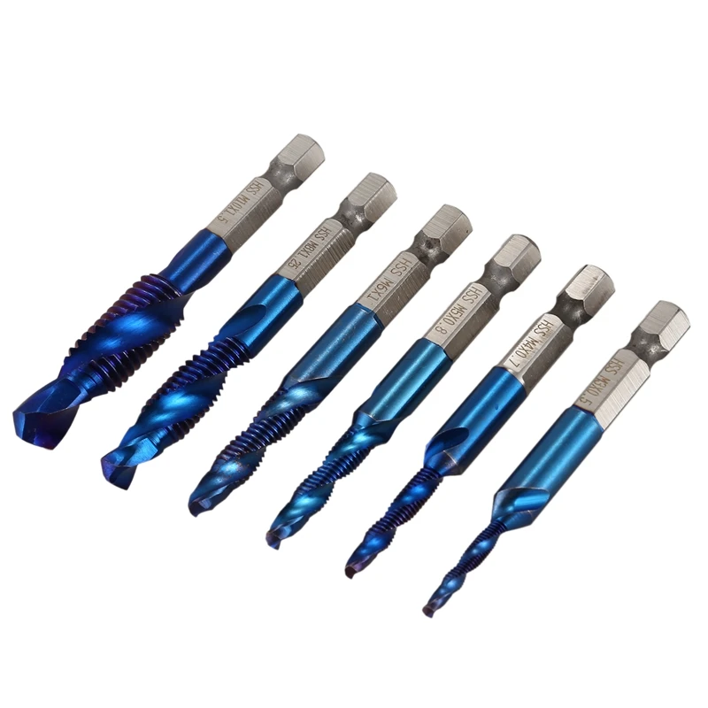 6Pcs 1/4 Hex Shank Hss Metric Thread Tap Hss Drill Bits Spiral Tap Hand Screw Taps M3 M4 M5 M6 M8 M10 Tap Sets 6Pcs 1/4 Hex Shank Hss Metric Thread Tap Hss Drill Bits Spiral Tap Hand Screw Taps M3 M4 M5 M6 M8 M10 Tap Sets