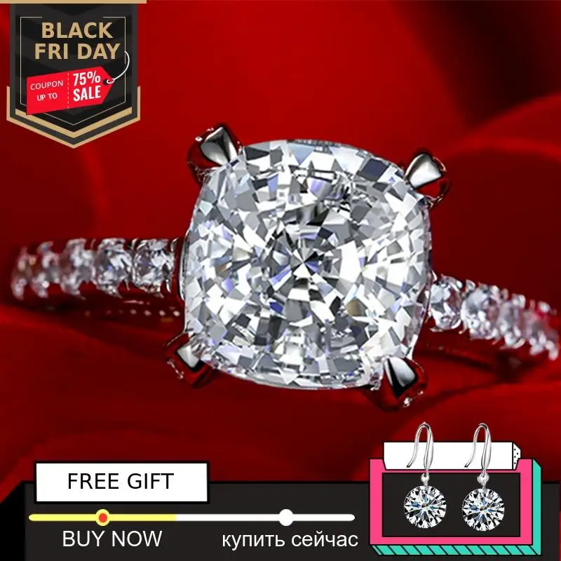 

9mm Square Cushion S925 Fine Jewelry sterling silver ring Lab-created diamond Carat 4Cs wedding proposal dream