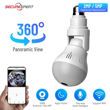360 와이파이 파노라마 카메라 전구, 파노라마 야간 투시경, 양방향 오디오, 홈 보안 비디오 감시, 어안 램프, 2MP