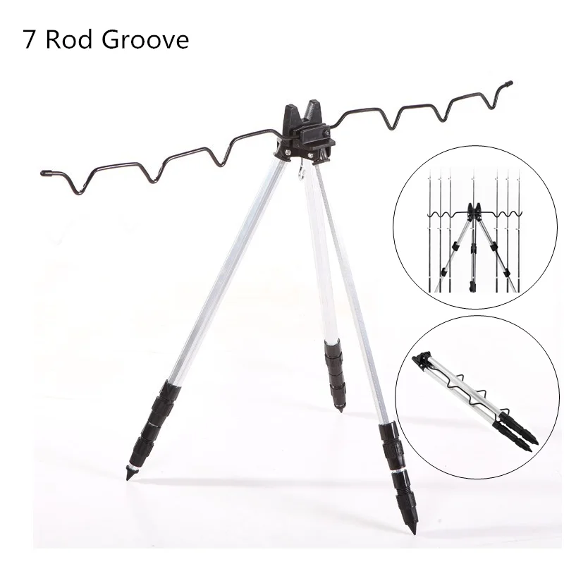 Aluminum Alloy Telescopic 5 / 7 Groove Fishing Rod Holder Portable  Collapsible Tripod Stand Sea Fishing Pole Bracket - AliExpress