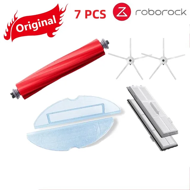 Original Roborock S7 Parts of Washable Filter Main Brush Mop Cloth Side Brush Dust Bag Bracket Robot Vacuum Cleaner Accessories White 7pcs