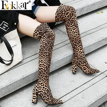 

Eokkar 2020 Pointed Toe Women Over The Knee High Boots Stretch Winter Boots All Match Square High Heel Ladies Boots Size 34-43