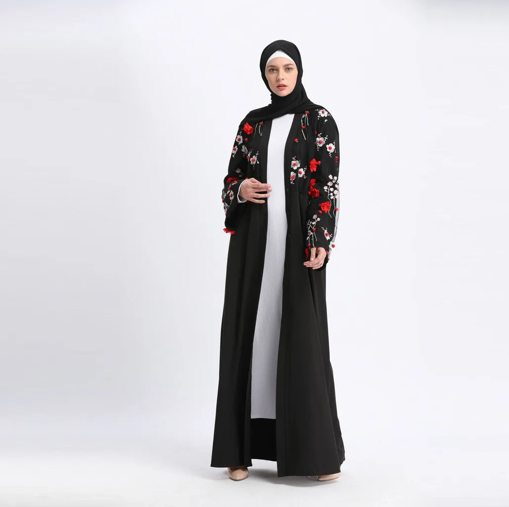 Женское ажурное embroi длинное обтягивающее платье открытый кардиган «абайя» мусульманское дубайское платье