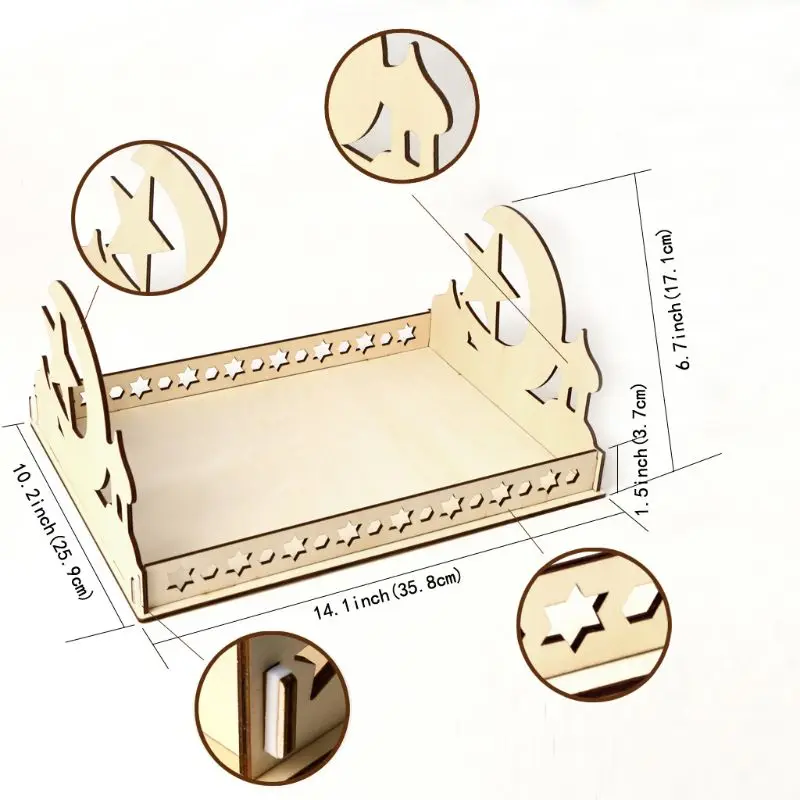 

Rustic Wooden Crescent Moon Srar Eid Party Food Serving Tableware Dessert Pastry Tray Display Holder Decor Ornament