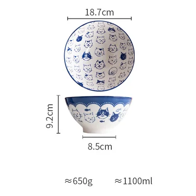 1100ml cat printed 7 inch soup bowls Japan style large capacity noodles ramen bowl cartoon under glazed cutlery - Цвет: A