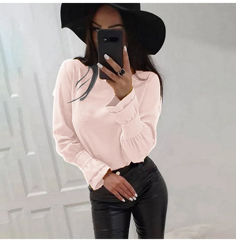 Розовый Casual Blouses Women Summer Fall Long Sleeve Clothes White Loose Shirts Oversized Office Tops Feminina Fashion Work Wear - Цвет: Розовый