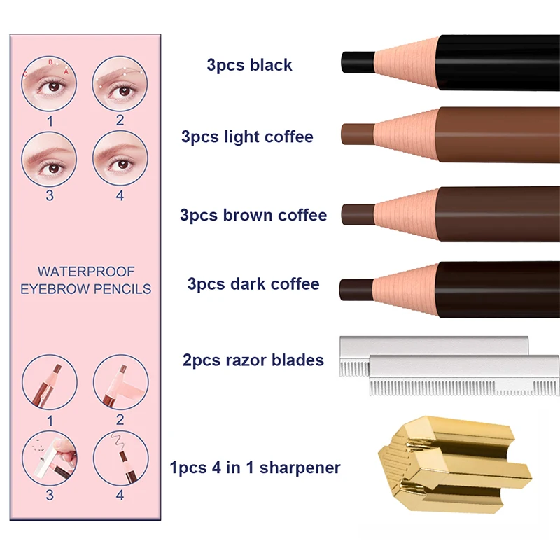 

12pcs Eyebrow Pencil Precise Brow Definer Long Lasting Waterproof Beauty Eye Brow Pen Tools Makeup 4 Colors Mixed Supplies Tool