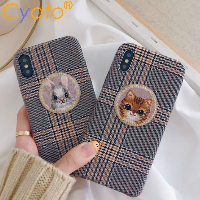 Cyato Симпатичные сетка с вышивкой кота оленя чехол для телефона для iphone X case теплый шерстяной чехол для iphone XS Max XR 7 8 Plus защитный чехол