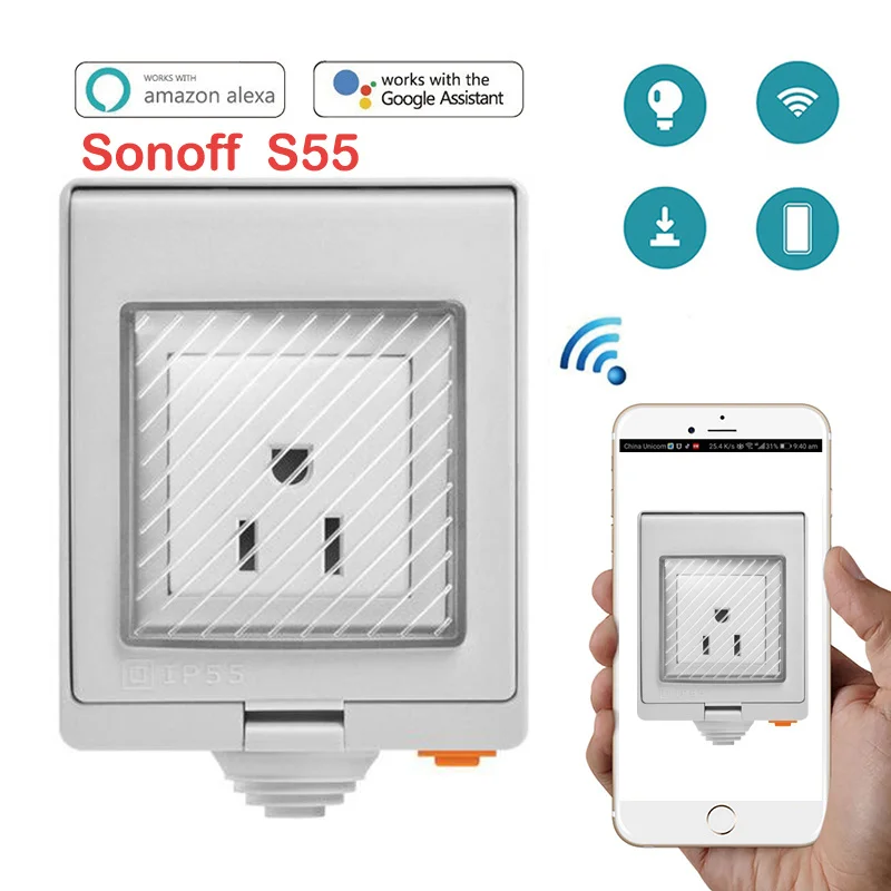 

Sonoff S55 Waterproof Wifi Smart Socket Switch US/UK/DE/FR/AU/ZA Multiple Version Wifi Socket Works with Alexa Google Home