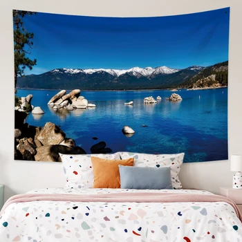 

Cassisy Fashion Tapestry Blue Sky Sea and Snow Mountain Landscape Tapestry Wall Hangings Home Decor for Living Room Bedroom Dorm
