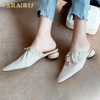 

Sarairis 2020 New Arrivals Genuine Cow Leather Strange Style Summer Shoes Woman Pumps Mules Slip On Pointed Toe Pumps Women