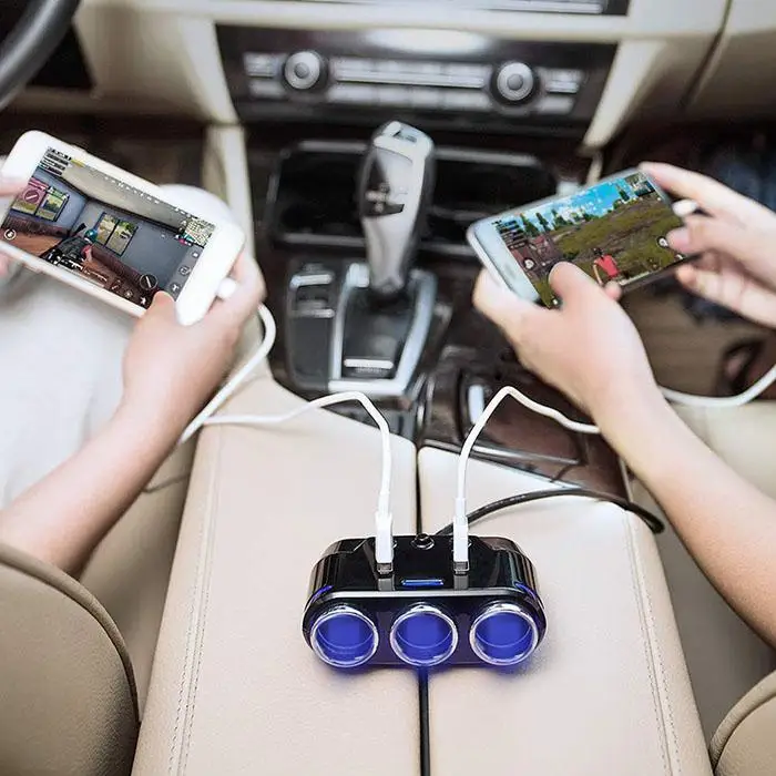Двойной USB порт 3 Way Авто мобильный телефон планшет прикуриватель 100 Вт розетка для дома, повседневный разветвитель зарядное устройство