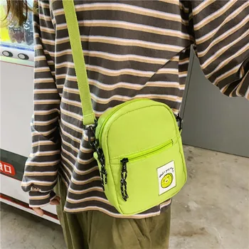 

New Korean Simple Shoulder Bag For Teen Girl Wild Messenger Bag Japanese Harajuku Small Square Bag Cute Cartoon Print Canvas Bag