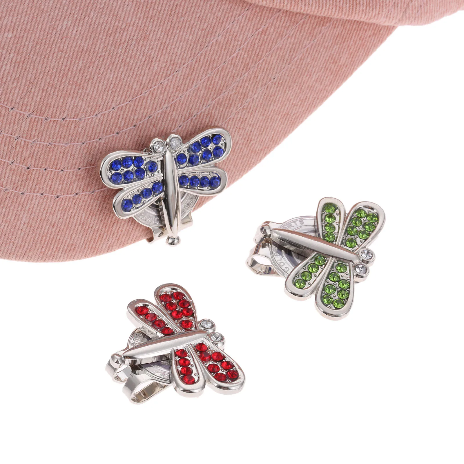 1Pc Zinc Alloy Golf Ball Position Mark Marker With Magnetic Golf Hat/Cap Clip Golf Training Aids Bling Diamond Dragonfly Pattern