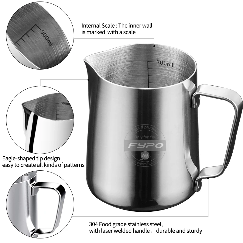 Zerodis Milk Jug Stainless Steel 600 ml Milk Frother Jug Two Sides