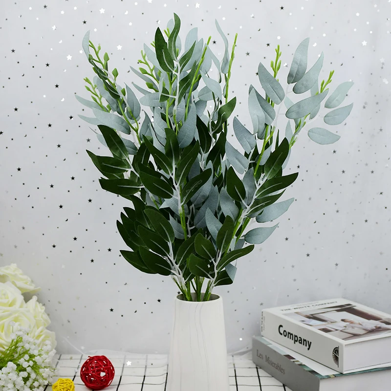 

Artificial Plants Willow Leaves Branches Fake Silk Flower Wedding Bouquet Photography Props Home Decoration Faux Foliage Flowers