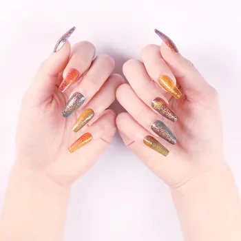 

Gradient Glitter Powder Trapezoid Ballet Fake Nails High Quality Material Long Style Wearable Full Cover Finished Nail T