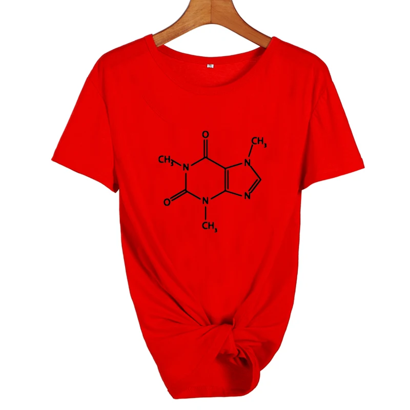Кофейная графическая футболка с химическим разложением летние топы Tumblr Geek Harajuku модная футболка с принтом женская одежда топы - Цвет: red-black