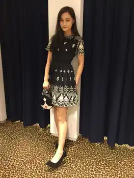 

17 Heavy Industry Lace Positioning Embroidery Black And White Short Sleeve Lace Dress 7446 Qing Goods