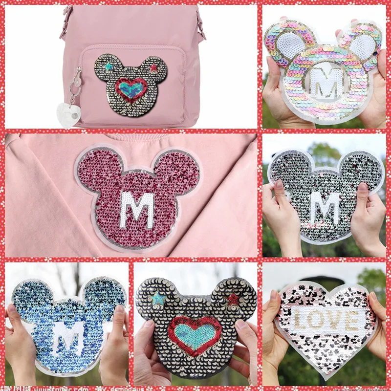 

Cartoon Large Mouse Sewing Sequins Patches Reversible Change Color Stickers Sew-on Patch DIY Clothes and Bag Accessory For Kids