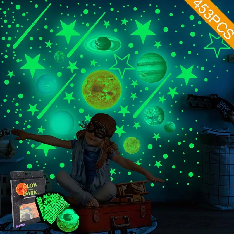1Set Nine Planets Stars Wall Stickers Luminous Stickers for Kids Bedroom Living Room Glow In The Dark DIY Party Home Decor