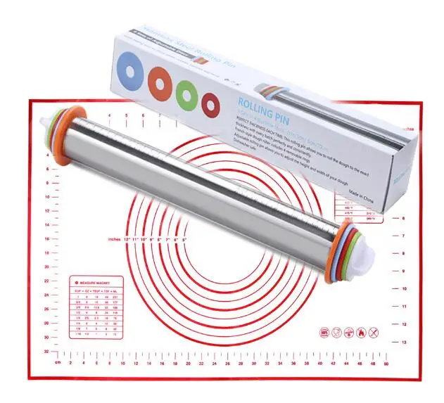 17 дюймов регулируемые Вертлюги из нержавеющей стали штырь с коврик для теста тесто ролик с 4 съемными регулируемыми толстыми кольцами - Цвет: D