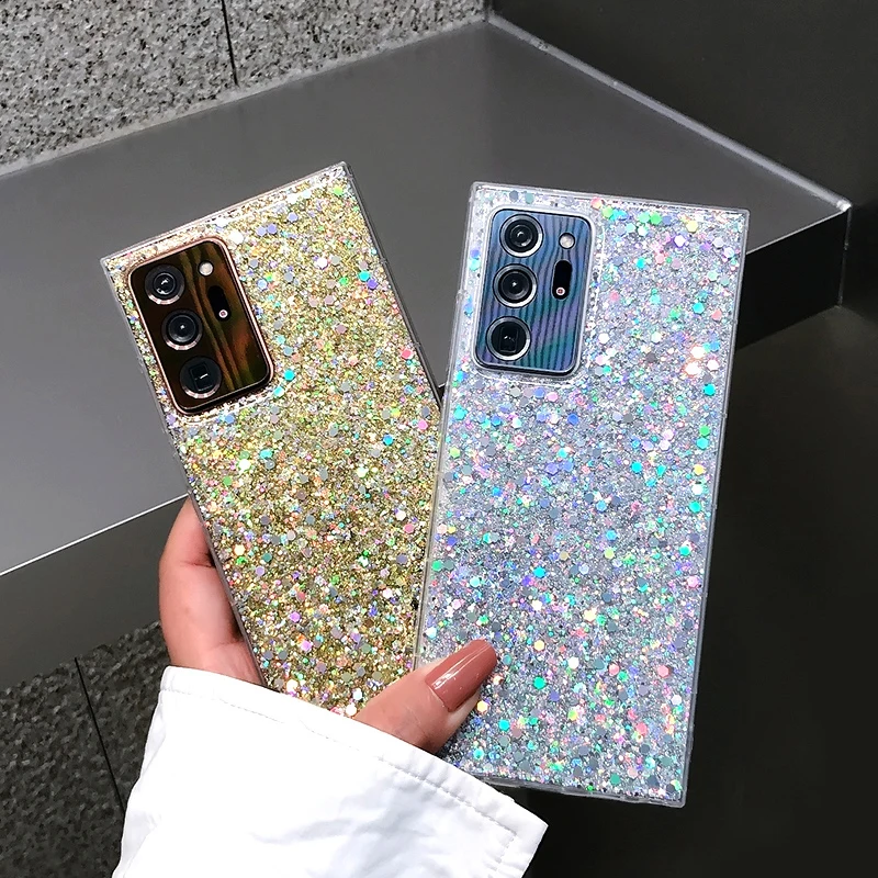 Чехол-накладка для Samsung Galaxy S8 S9 S10 S20 FE Plus Note 8 10 Pro 20 ultra S30 S21 силиконовый с блестками