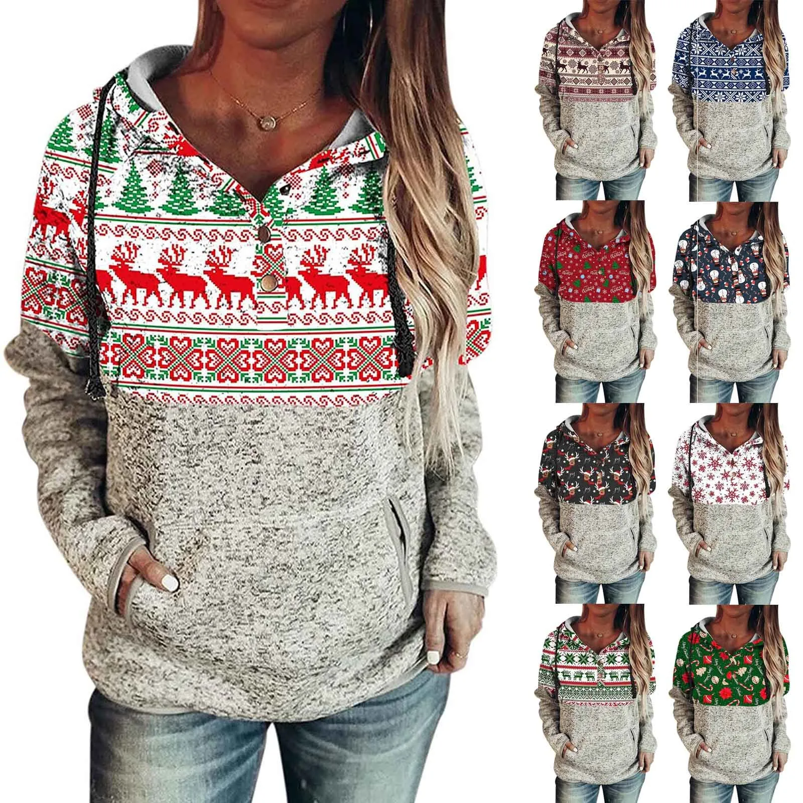 Hoodie Women's Christmas Deer Tree Printing Sweatshirt Loose Casual Fashion Long Sleeve Tops Female Sweatshirt sudaderas moletom 1
