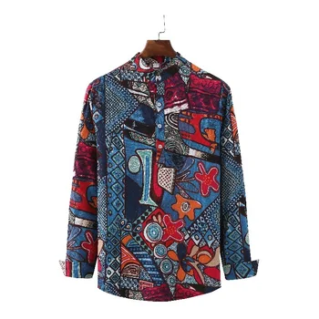 

Sincere Recruit Men's Wear Self-cultivation Leisure Time Flax Long Sleeve Shirt Will Code Flower Shirt Male