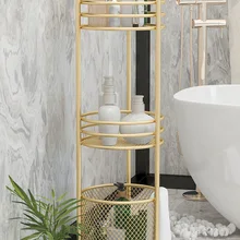 Nordic 3 Layer Golden Metal Bathroom Storage Basket Floor Multi-layer Multi-function Basket Shelf Storage Shelf