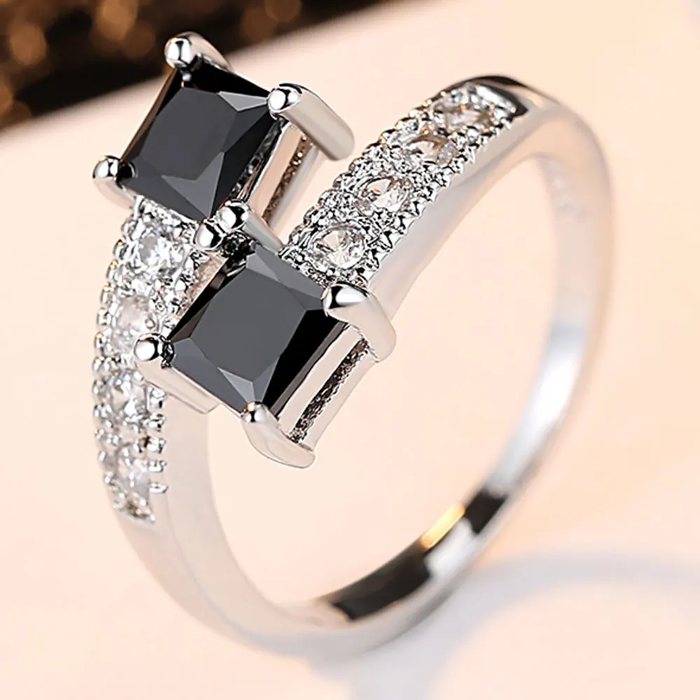 Роскошное Звездное кольцо, настоящее 10KGF, белое золото, заполненные кольца для женщин, модное ювелирное изделие, кольцо на палец с настоящим черным CZ