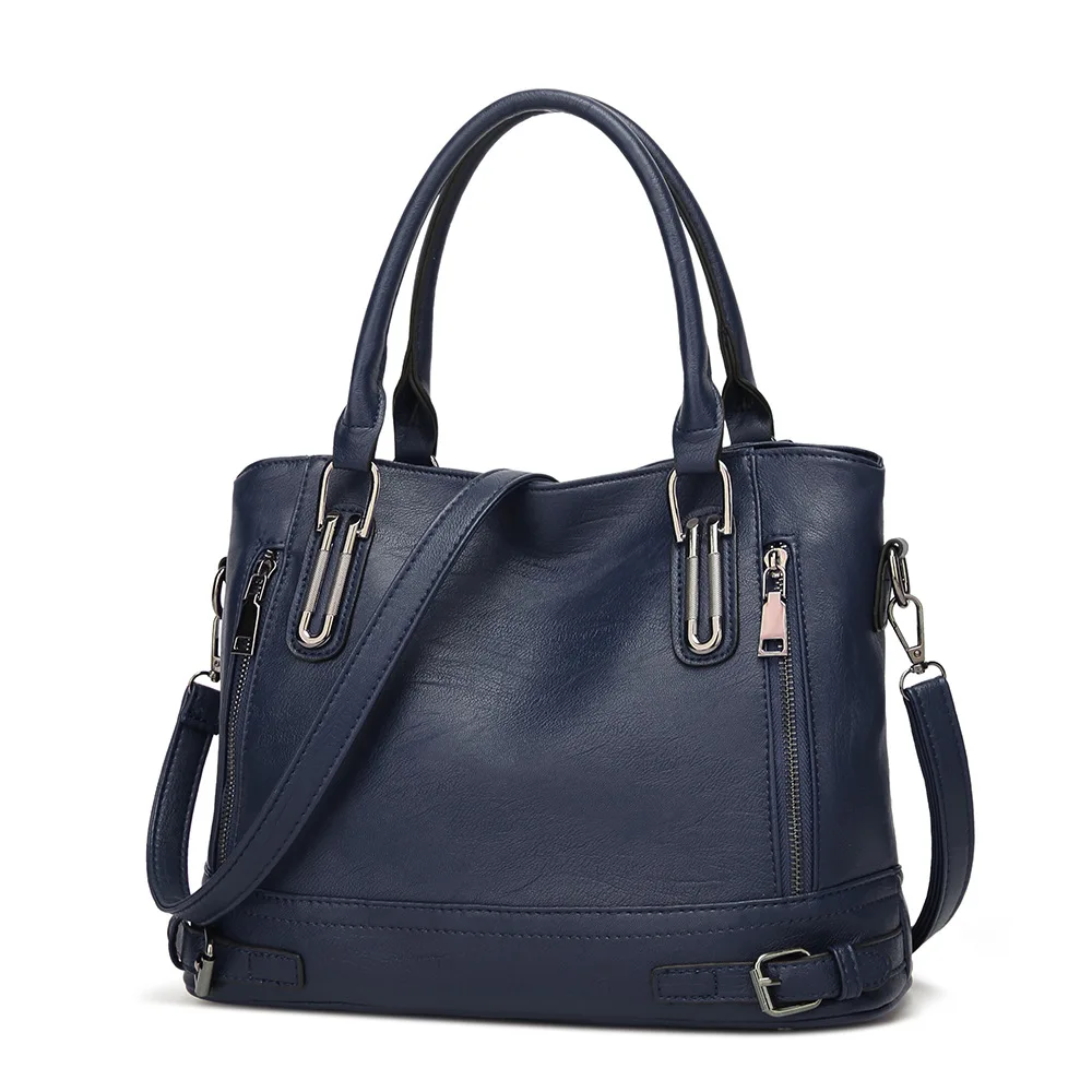 

Ougger Medium Women Leather Handbags Shoulder Bags Elegant Style Blue PU tote bag for Business
