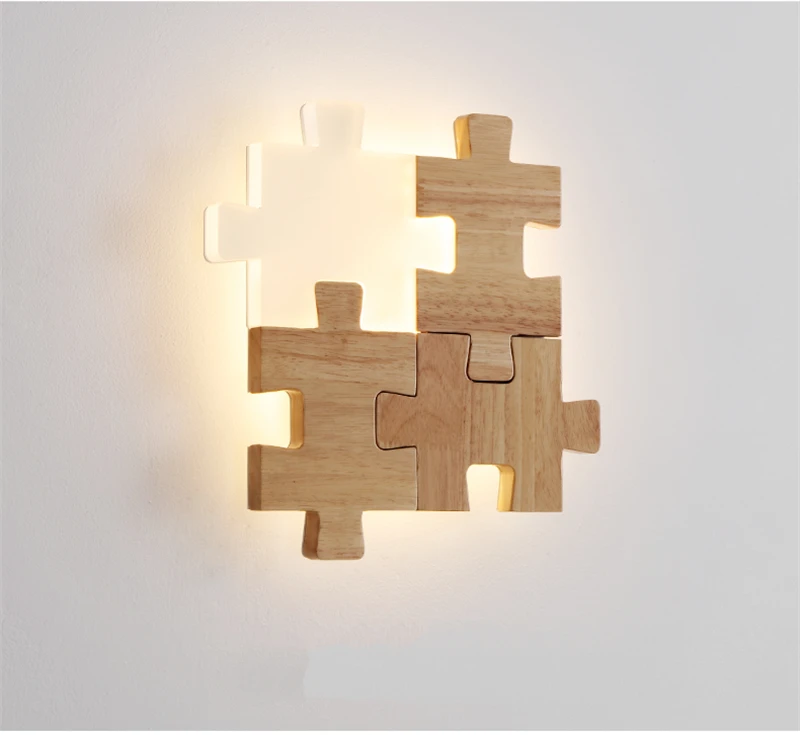 Современная железная настенная лампа Nordic минималистский прикроватная тумбочка для спальни ультра-тонкие деревянные головоломки Бра Гостиная, холл домашний Декор Светильник